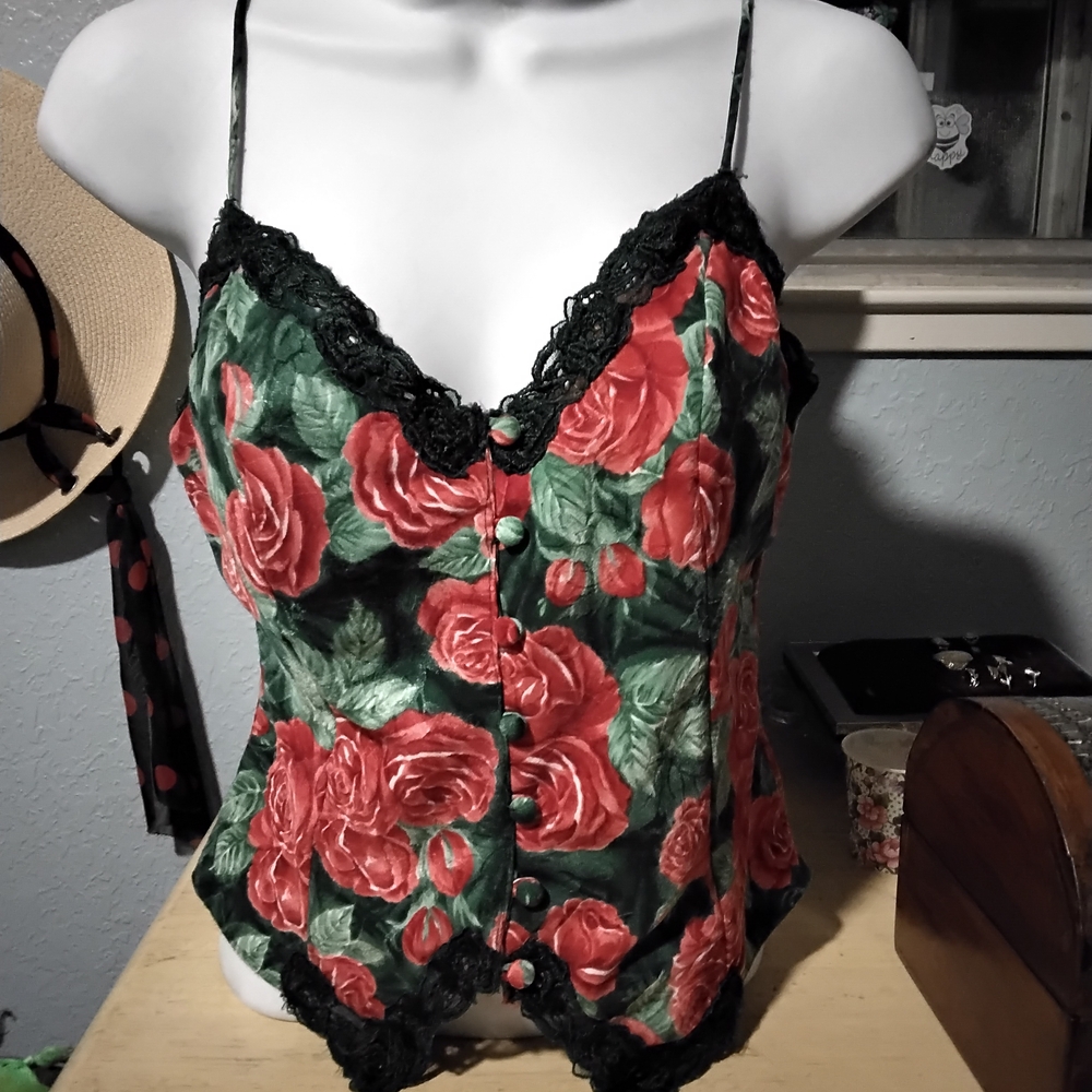 Victoria's Secret Red and Green Floral Camisole